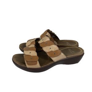 Dansko Dee Leather Slip-On Side Platform Sandals Open Toe Brown Women's Size 39